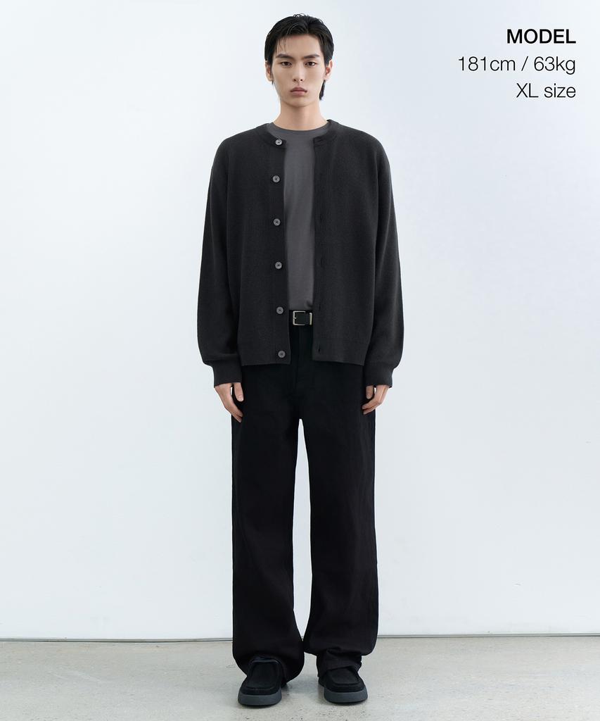 Musinsa Standard [Victoria Wool] Минималистичный кардиган с круглым вырезом в рубчик [Темно-серый]