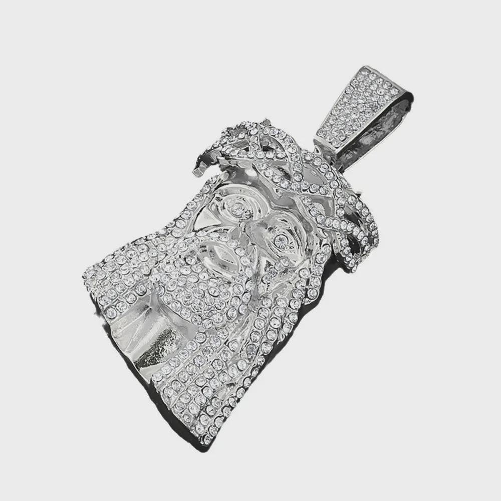 European & American Hip-Hop Retro Necklace: Men's Portrait Pendant with Rhinestones.