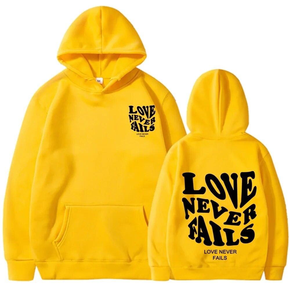 Love Never Fails Print Letter Hoodies Unisex/Women Sweatshirt Black Autumn Vintage Oversized Harajuku Loose Tops Casual Pullovers