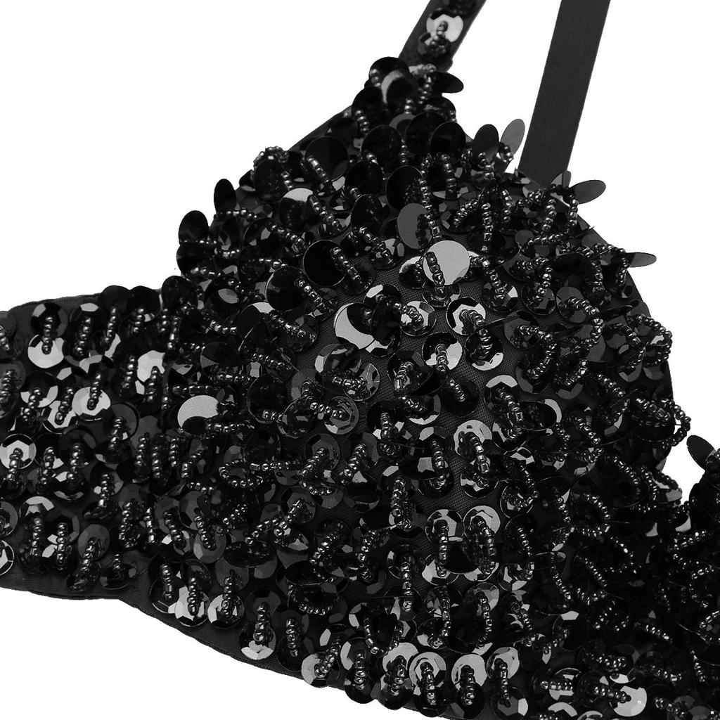 Women's Lingerie Underwear Padded Bra Top Fashion Sparkle Sequins Bralette for Belly Dancing Club Wear