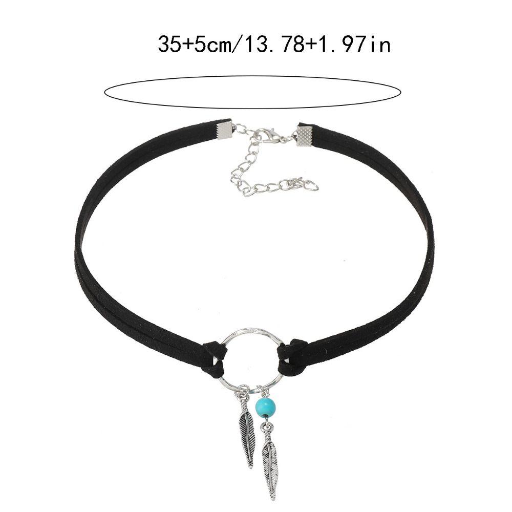 Ethnic Style Turquoise Stone Necklace Woven Rope Bohemian Necklace Trendy Leaf Tassel Choker  Gift