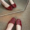 Spot sheepskin version~ Square buckle commuter thick heel square head temperament high heels single shoes women's leather soft sole Mary Jane shoes