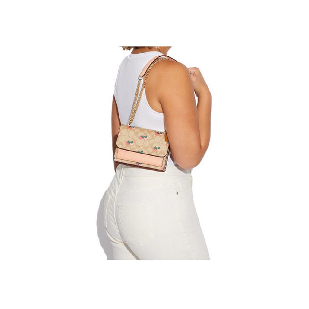 New COACH Klare Smooth Leather With Coated Canvas Shoulder Bag Crossbody Bag Small Size Women's Brown & Pink CB594-IMOT4