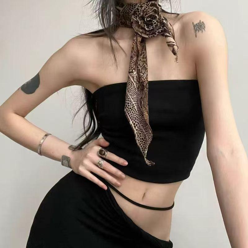 Elegant Leopard Print Silk Scarf Women DIY Tie Method Luxury Print Detachable Flower Headscarf Girls Fashion Ribbon Rose Scarf