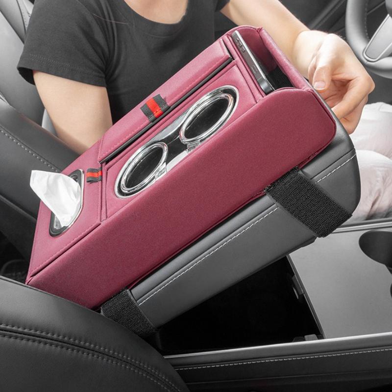 Car Armrest Box Organizer Storage Box Premium Sense with Tissue Box Cup Holder Cell Phone Center Armrest Booster Pad