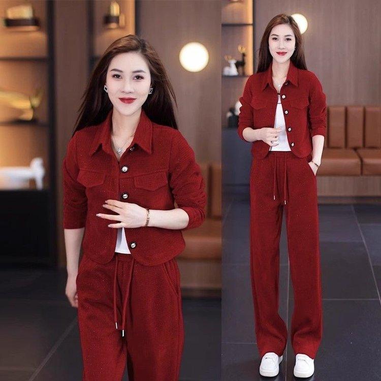 Женский костюм высокого класса, модная весенне-осенняя куртка, куртка + широкие брюки, костюм из двух предметов