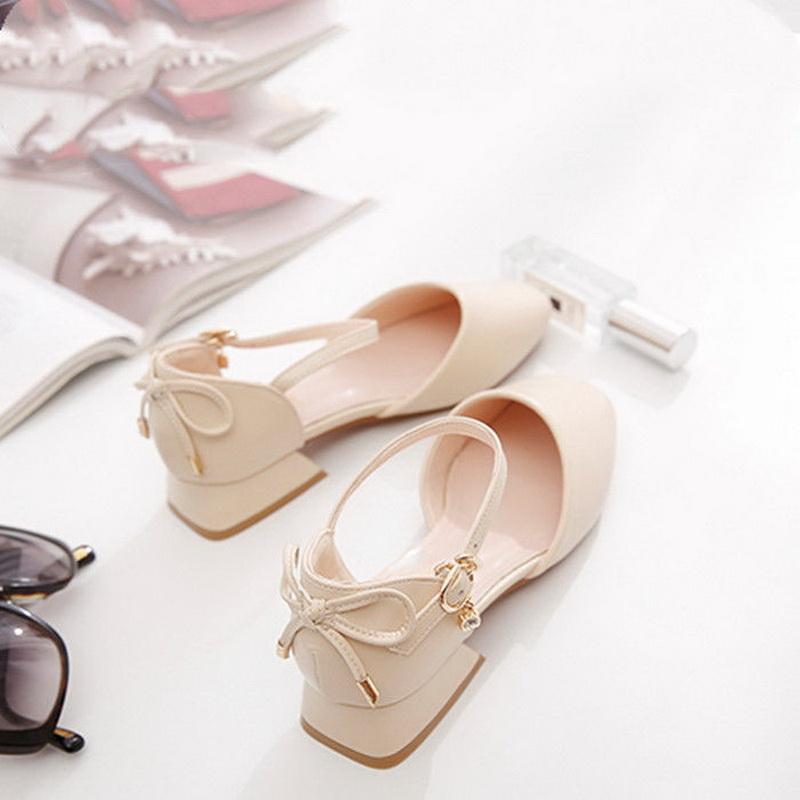 Женские босоножки с закрытым носком, низкие каблуки с квадратным носком, новые мягкие рабочие туфли, ремешок с пряжкой на щиколотке, молния сзади, абрикосовый, бежевый, дропшиппинг