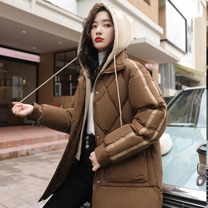 Зимняя одежда в тон Толстая куртка большого размера с пуховым наполнителем Женская средней длины Теплая куртка с наполнителем Куртка-пуховик