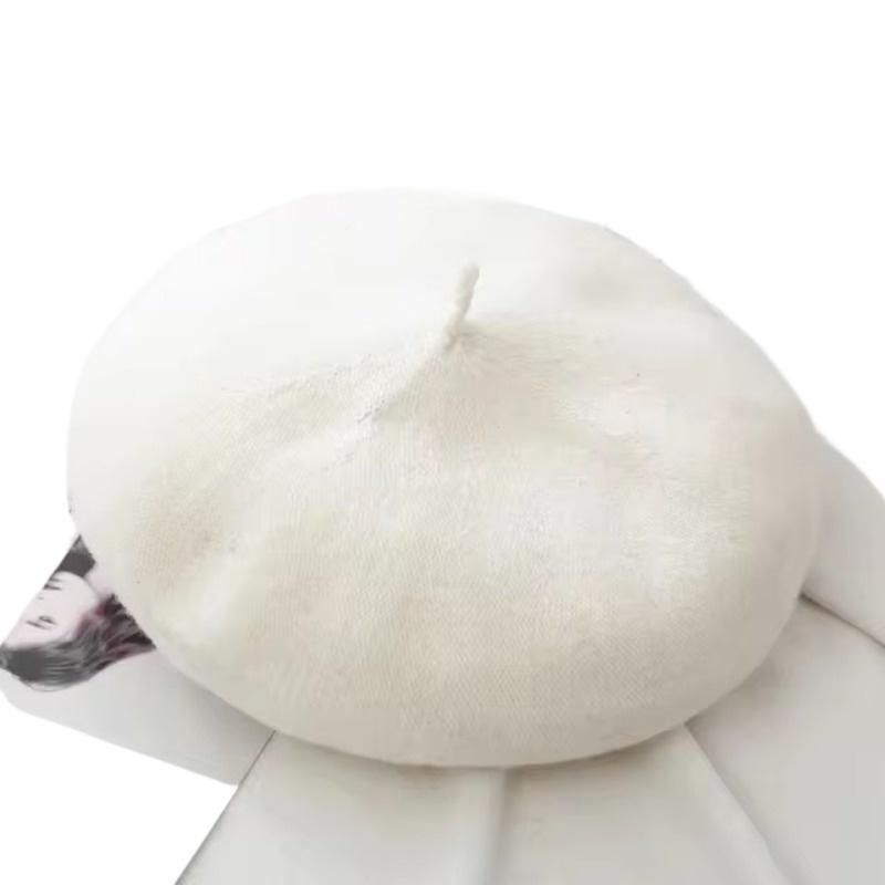 Beret Women's Fashion Retro Casual Wool Beret Artist Hat Wool Versatile Knitted Round Top Bud Hat Warm Hat