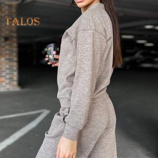 2 Pcs/Set Women Shirt Pants Set V Neck Single-breasted Long Sleeves Knitted Loose Top Drawstring Elastic Waist Wide Leg Trousers Sport Tracksuit