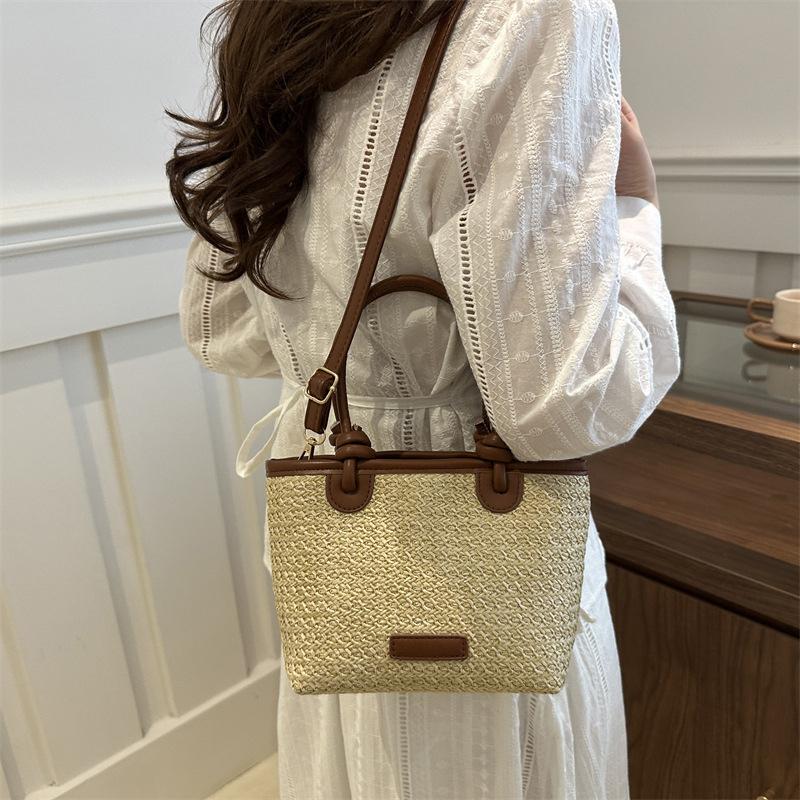 Yogodlns New Straw Woven Crossbody Bags For Women Summer Rattan Vacation Bucket Shoulder Bags Summer Seaside Beach Handbags