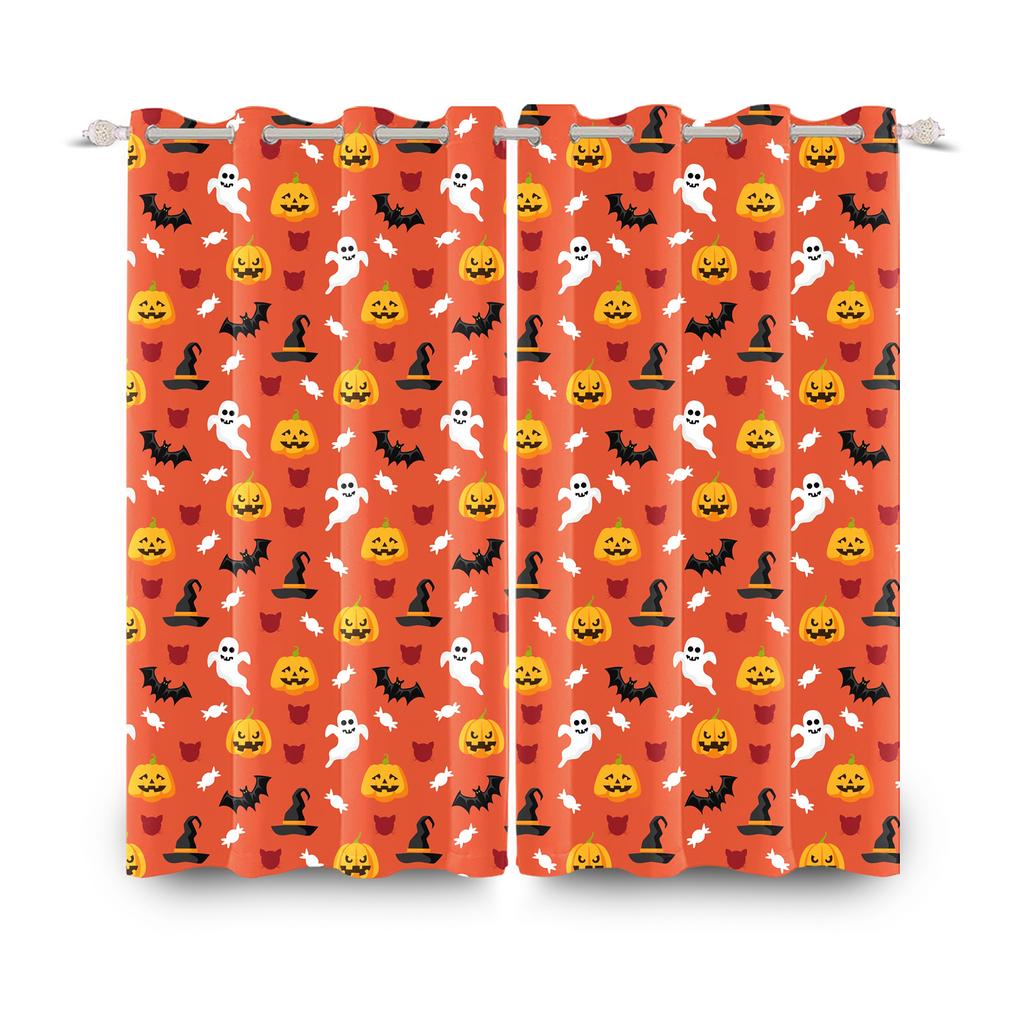 2 шт./набор Ужасы Хэллоуин Оконная занавеска Летучая мышь Паук Тыква Привидение Дом с привидениями Домашний декор Затемняющие шторы из полиэстеровой ткани
