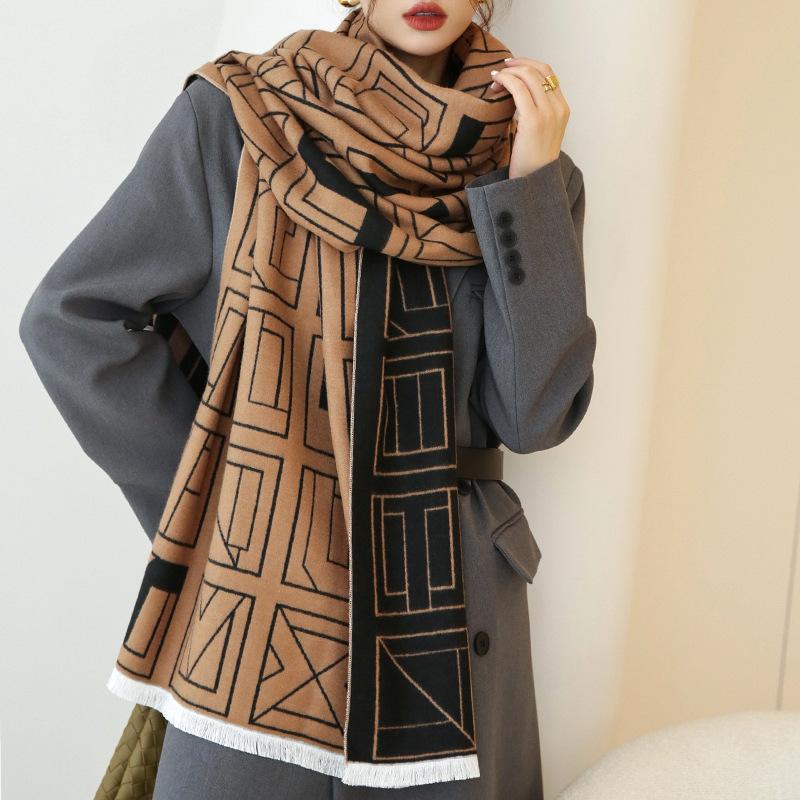 New Korean Style Geometric Warm Scarf for Autumn and Winter Dual-purpose Air-conditioned Room Shawl for Students Windproof Scarf Outside