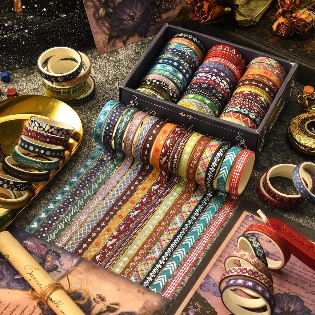 36rolls Best Wishes Washi Tapes Set Basic Pattern Gold Stamping 7mm Lace Adhesive Masking Decoration Stickers Gift Packing