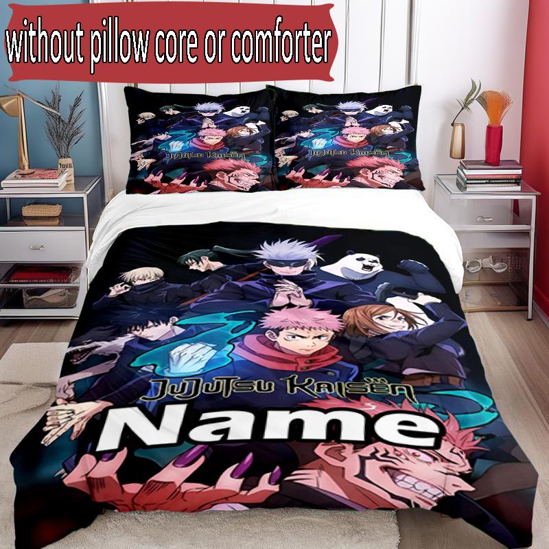 3pcs Duvet Cover Set (1*Duvet Cover + 2*Pillowcase, Without Core), Custom Name Jujutsu Kaisen Pattern Bedding Set, Home Bedroom Decor Gift