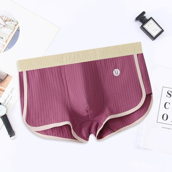 Men Boxer Underwear Mid-rise Elastic Waistband Color Shorts Ribbed Briefs U-convex Patchwork Panties Daily Wear