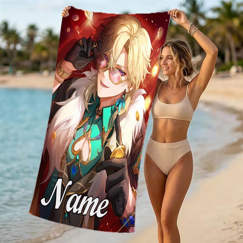 Customizable personalized beach towels Anime Honkai Star Rail Aventurine themed designs.Suitable for the beach, yoga, sports;ideal as beach accessorie
