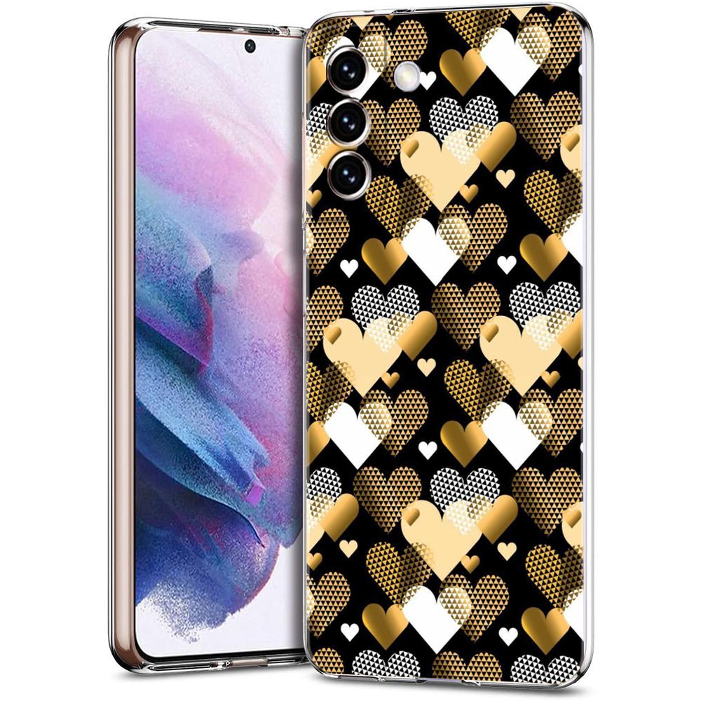 Золотой Розовый Розовый Блестящие Сердечки Чехол Для Телефона Для Samsung Galaxy S24 Ultra S23 FE S22 S20 S21 5G S10 S9 Plus S10E S8 Мягкая Прозрачная Крышка