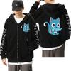 Hot Anime Fairy Tail Happy Cat Cute Graphic Hooded Men Women Zip Up Hoodies Casual Loose Sweatshirt Harajuku Men's Zipper Jacket