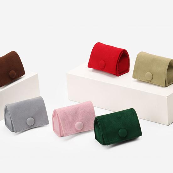 Mini Jewelry Box Elegant Luxury Soft Velvet Portable Solid Color Snap Button Travel Ear Studs Earrings Finger Ring Organizer Bag Holder Container Case