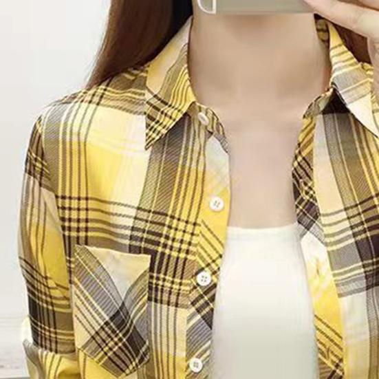 Женская рубашка с лацканами и длинным рукавом, однобортная рубашка, топы, накладные карманы, клетчатый принт, повседневный стиль, рубашка, пальто