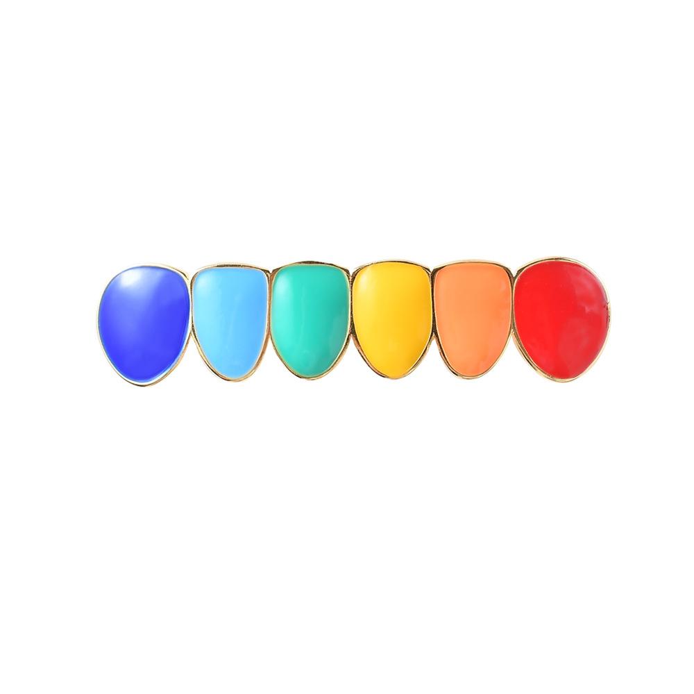 New Hot Sale European Hip Hop Colorful Tooth Socket Two Teeth Combination Real Gold