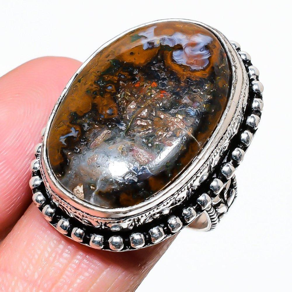 Габбро Камень Ручной работы Серебро 925 пробы Ювелирное кольцо Размер 10 O6L84