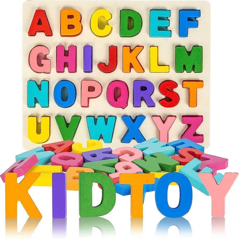 Alphabet Puzzle Wooden Puzzles for Toddlers 1 2 3 4 5 Year Old, ABC Puzzle Shape Alphabet Learning Puzzles Toys with Puzzle Board & Letter Blocks, Pre