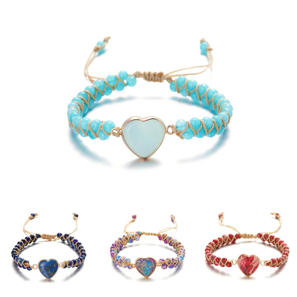 Браслет ручной работы в форме сердца с драгоценными камнями для летней моды