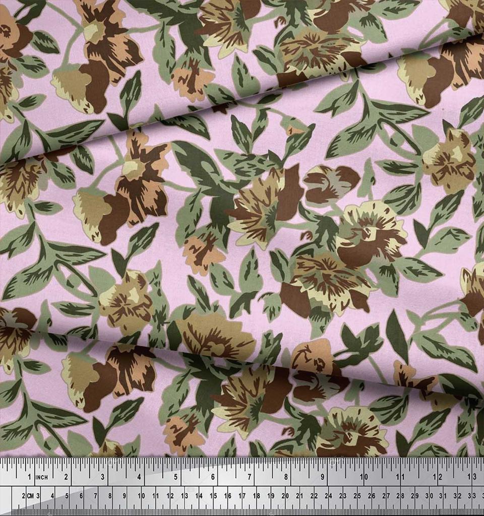 Soimoi Ткань из хлопчатобумажного батиста с рисунком в виде листьев и цветочного декора, метр 42 дюйма