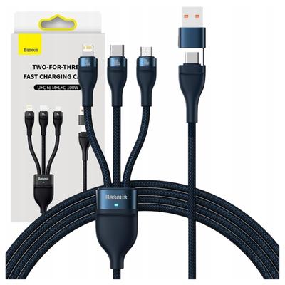Кабель USB 3-в-1 Baseus Flash Series 2, USB-C + Micro USB + Lightning, 100 Вт, 1,2 м (Синий)