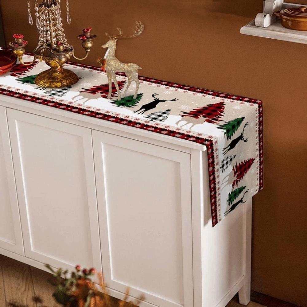 Linen Christmas Table Flag Snowflake Xmas Tablecloth Christmas Table Runner New Year