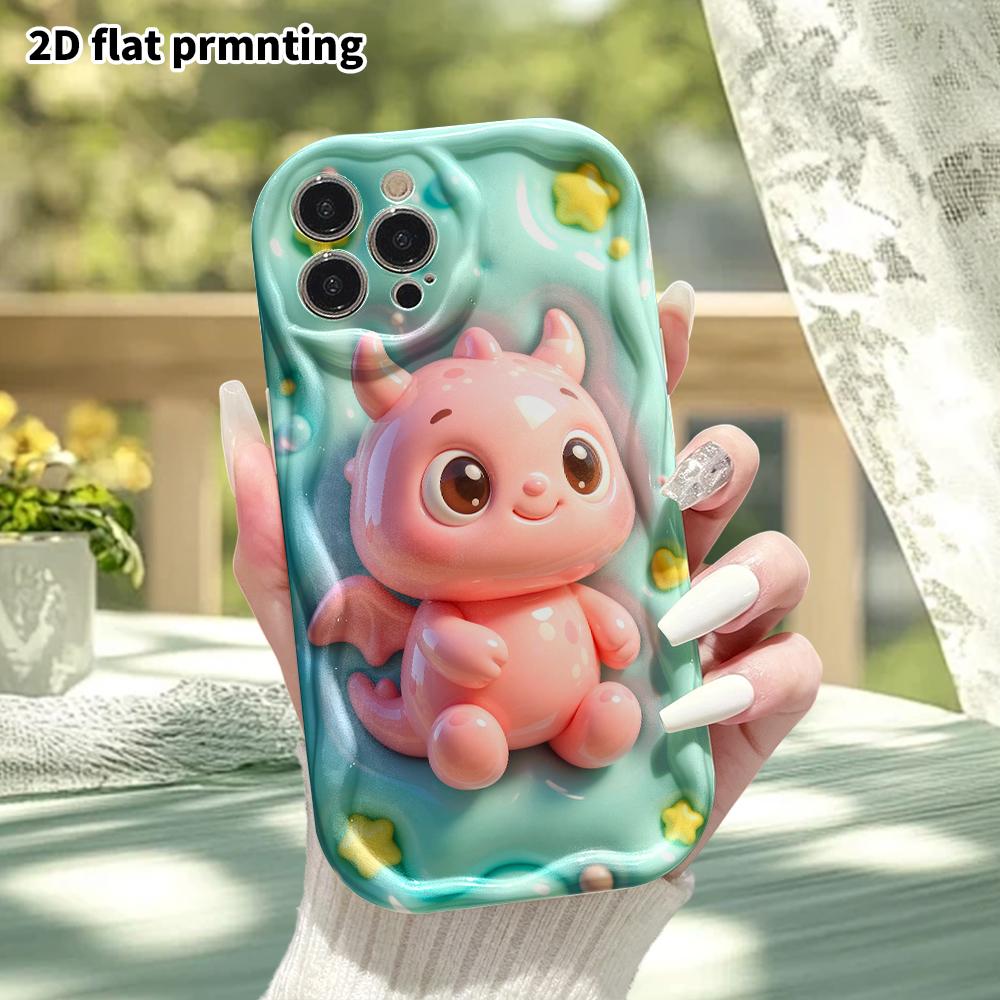 Phone case: 2D flat design suitable for iPhone 18 17 16 15 14 13 Pro protective case, pink little dinosaur, perfect Christmas and Halloween holiday gi