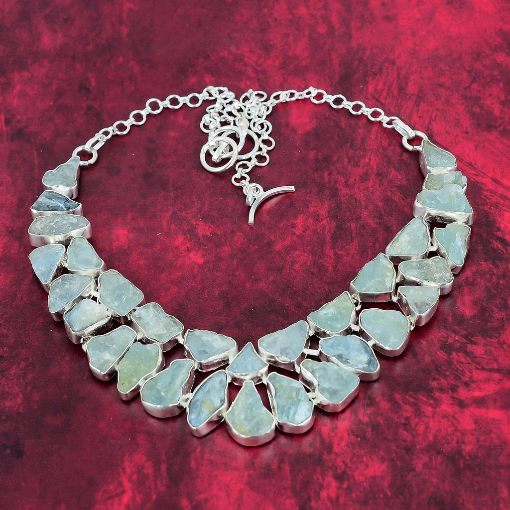 Rough Aquamarine Gemstone Jewelry, 925 Solid Sterling Sliver Necklace & Bracelet Jewelry Set, Handmade Silver Jewelry Set For Her, Gorgeous Jewelry