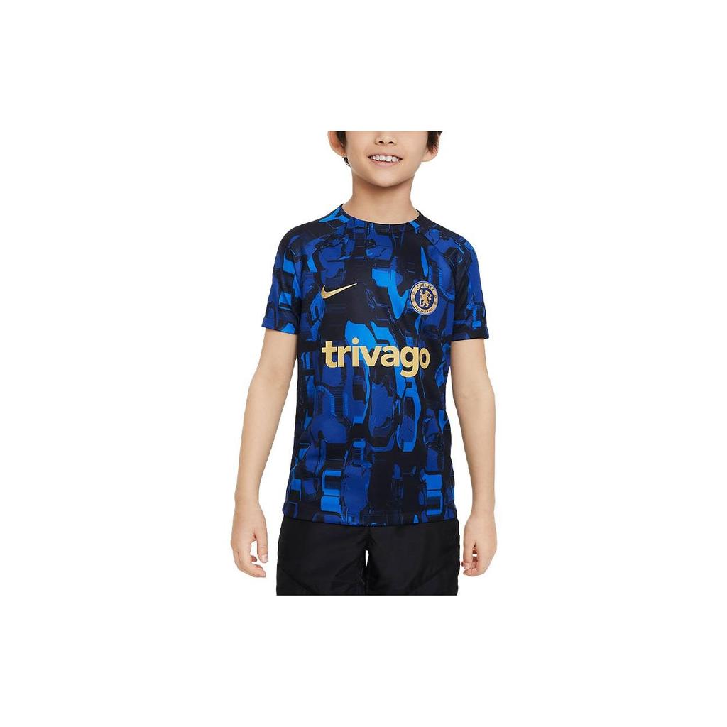 Nike Футболка с коротким рукавом для тренировок Dri-FIT Chelsea Academy Pro с принтом по всей поверхности, быстросохнущая, детская, топы, асфальтово-синяя, DX3627-427