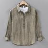 Весенне-летняя мужская льняная рубашка с длинными рукавами, повседневная плиссированная рубашка-пуловер