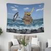 1 PC Personalized Fishing Hook Tapestry for Cats Catching Fish Ocean Waves Design Decorative Cotton Wall Hanging Aesthetic Lar