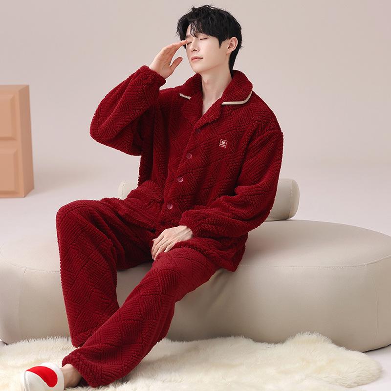 Red Pajamas Women'S Autumn And Winter Flannel Coral Fleece Pajamas Men'S Festive Wedding Couple New Set