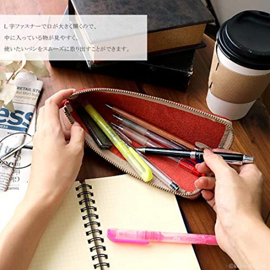 Zario Grande Карандаш Точиги Большой Сделано в Японии Чехол, Кожа, Тонкий, Вместительный, L-образная молния, [ZAG-0031] (коричневый)
