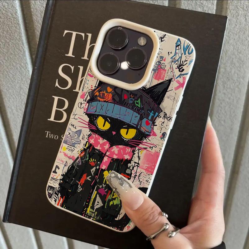 1 шт. Крутой чехол для телефона с рисунком кота в стиле граффити и личи, подходит для телефонов серий iPhone 17, 16, 15, Plus, Pro, Max - Подходит для использования в качестве подарка