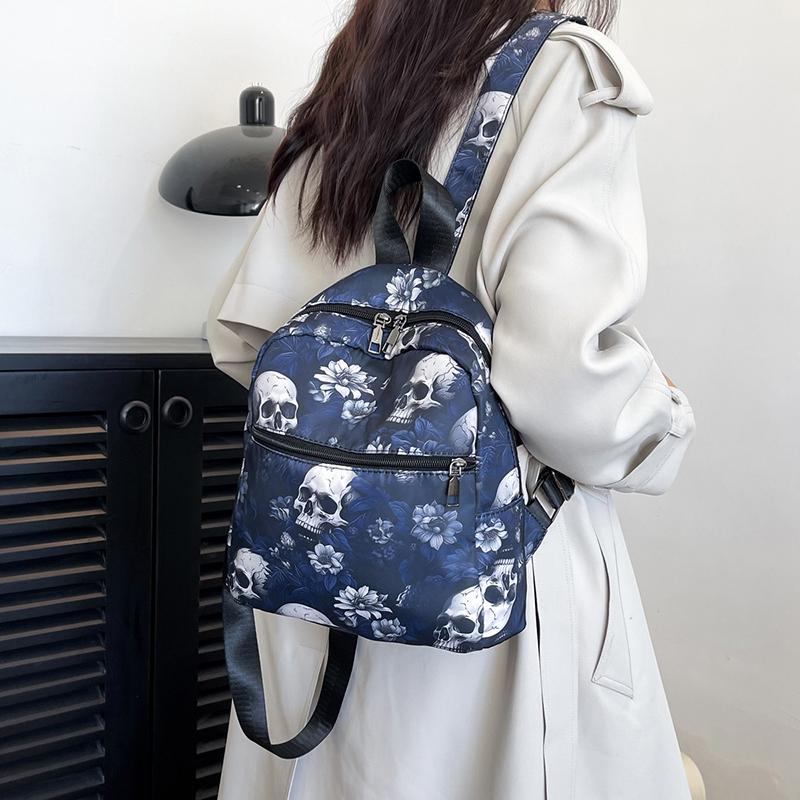 Ghost Skull Print Backpack Computer Laptop Shoulder Bag Halloween Oxford School Bag for Women GirlsTravel Daypack KTY