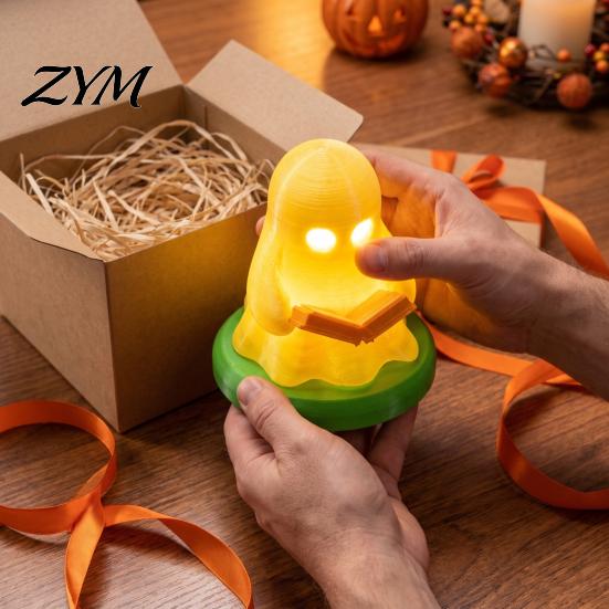 Handmade PLA Holiday Decoration Halloween Ghost Reading Table Lamp, 3D Printed Light Up And Tombstone Easy Assembly Figurine, Spooky Night for