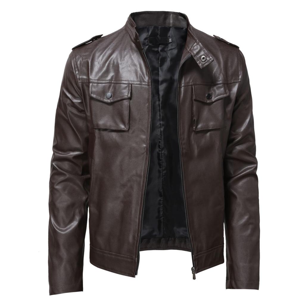 Men's Leather Autumn New Stand Collar Motorcycle Leather Jacket Men's Trend Sports  Men's Leather Jacket