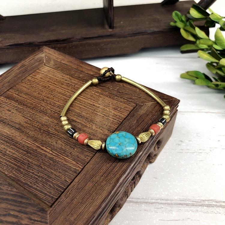 BLINGBAY Женский браслет из бисера Ретро браслет в непальском стиле Нефритовый агат Браслет-колокольчик ручной работы Женственные и универсальные украшения в этническом стиле