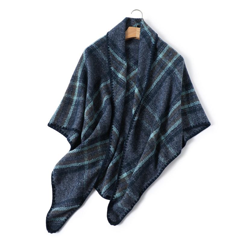 2024 Autumn And Winter New Imitation Cashmere Plaid Scarf Long Triangular Scarf Warm Scarf Women'S Thick Shawl Versatile