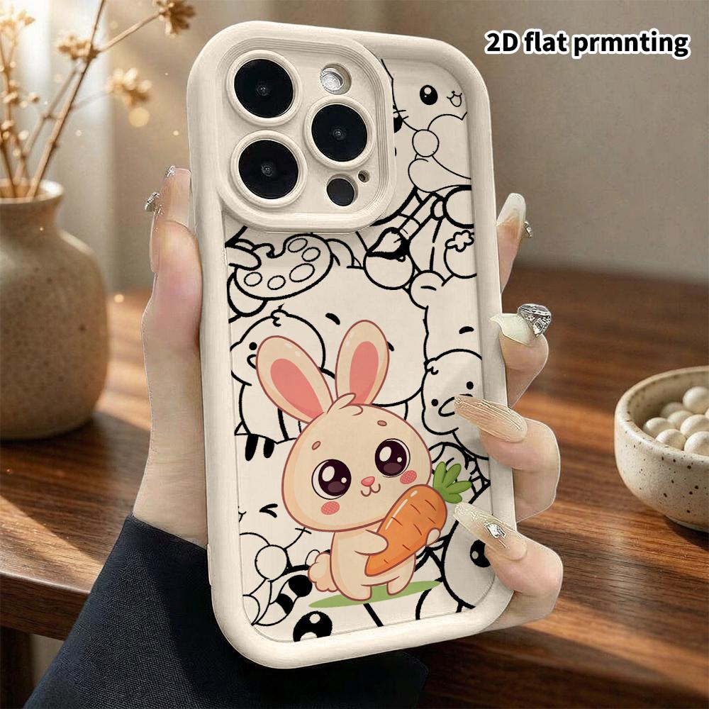 Phone Case: 2D flat design, suitable for iPhone 18 17 16 15 14 13 Pro protective case, featuring a bunny hugging a carrot, perfect Christmas and Hallo