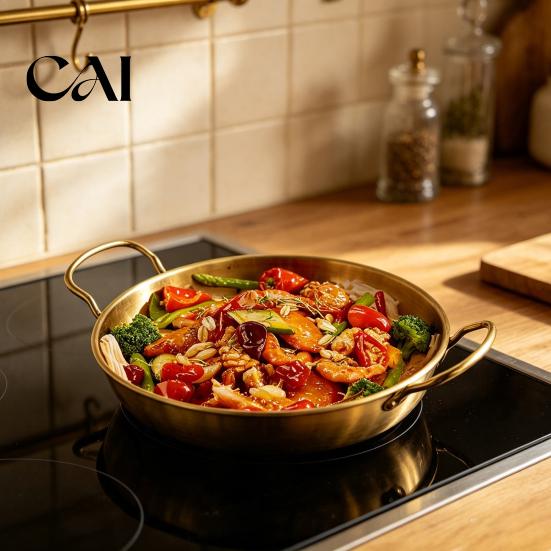 Функциональная кухонная кастрюля для жарки супа рамен с двойными ручками, сковорода с плоским дном из нержавеющей стали с антипригарным покрытием, многофункциональная