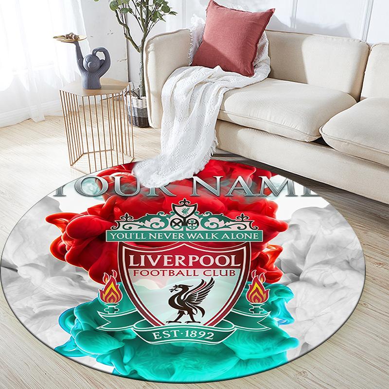 Custom Name Liverpool Round Area Rug,Carpet Rug for Living Room Bedroom Sofa Playroom Decor,Non-slip Floor Mat