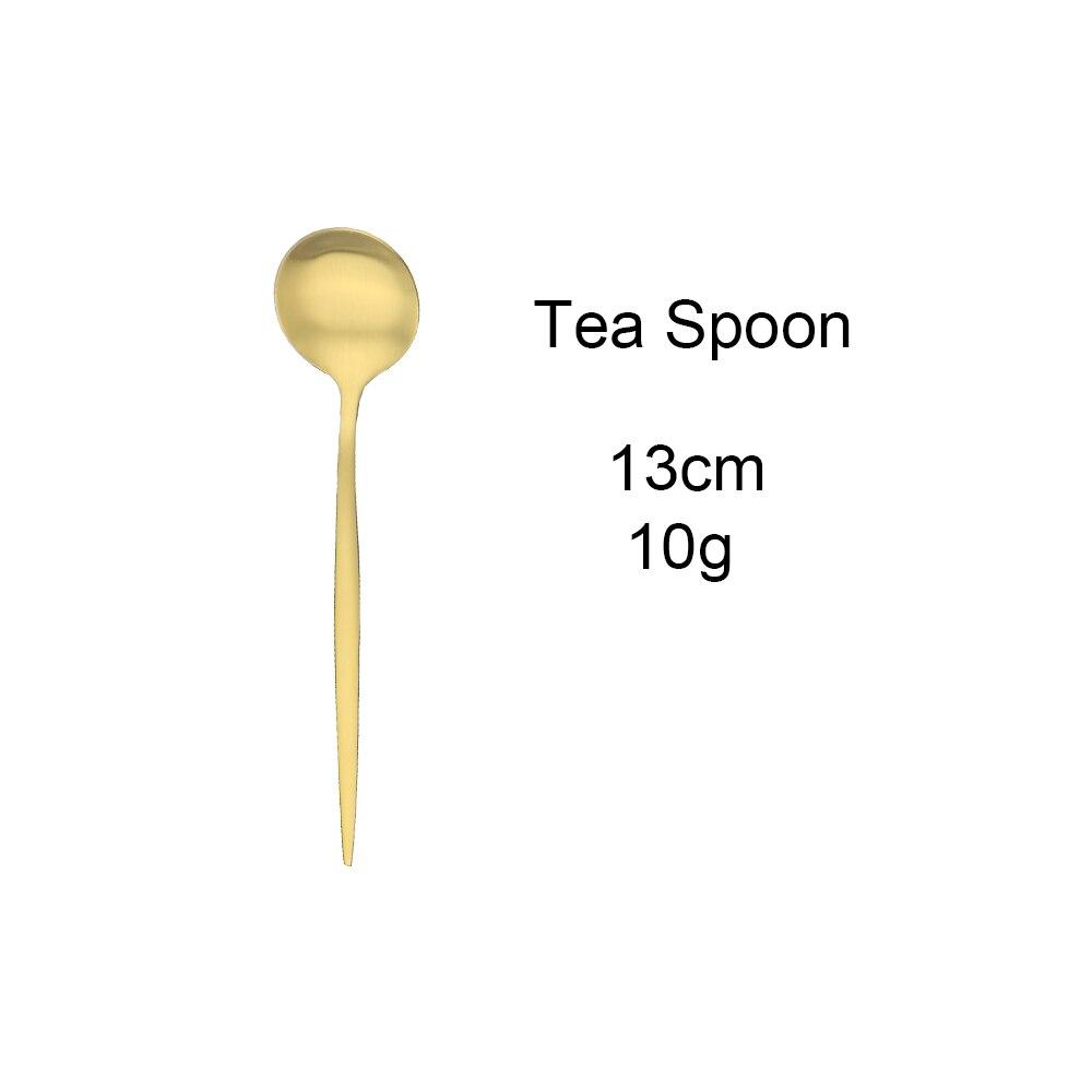 Matte Gold Cutlery Set Stainless Steel Dinnerware Cake Fork Long Handle Spoon Dessert Knife Tableware Flatware Silverware Set