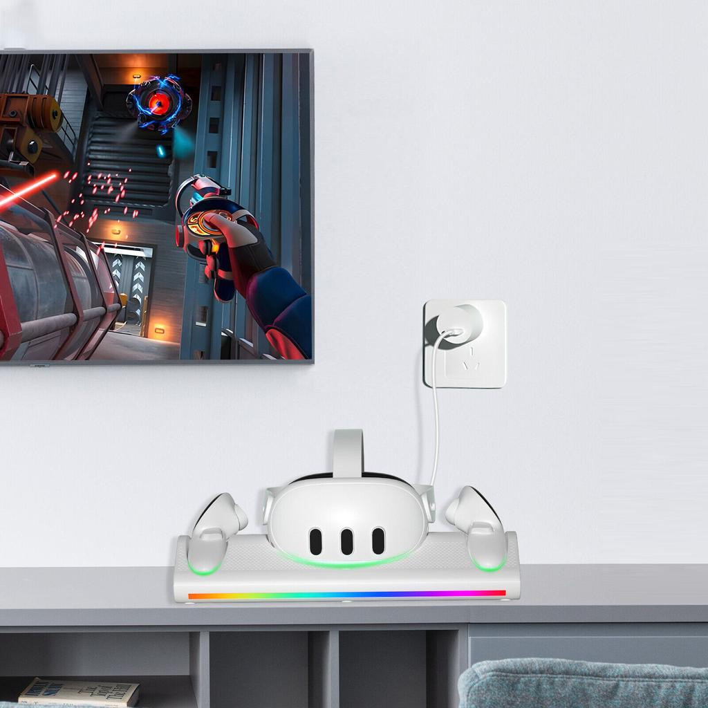 Meta Quest 3 VR Handle Magnetic Suction Charging Dock with RGB Colorful Lights VR Helmet Handle Charging Dock